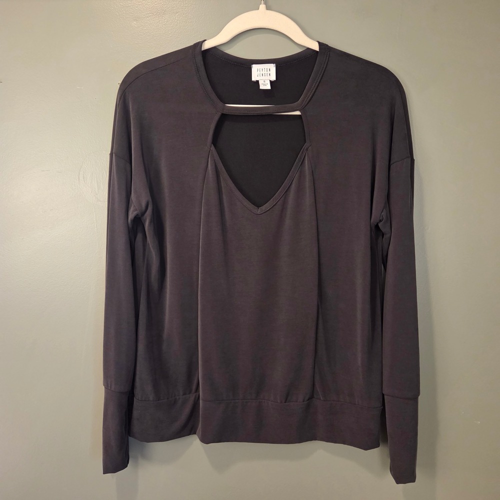 peyton jensen Women's Long Sleeve Top Chest Keyhole Size‎ S Gray Modal Blend